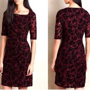 Anthropologie Maeve Elorn Sheath Lace Overlay Dress Wine Red and Black Size 4P